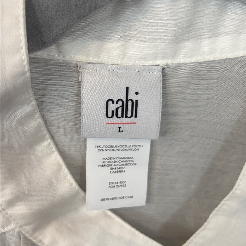 NWT $109 Cabi #4537 Noble Blouse L White Silky Ruffle Fall 2023 Long Sleeves - Picture 7 of 7